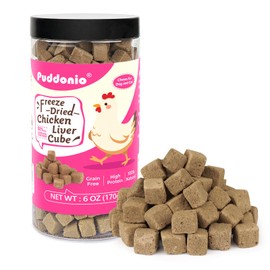 Puddonio Freeze Dried Cats & Dogs Raw Treats, All Natural Single Ingredient Chicken Liver, High Protein Healthy Pet Training Treats or Food Topper, 6 oz