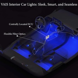 VAIS Technology Interior LED Car Lights with App & CarPlay Control and RGB Color Change - Fiber Optics Based Design, 6 Light Outputs, Waterproof and 3-Year Warranty