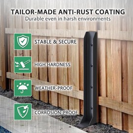 mychoiii 2 Pack Thickened Fence Post Repair Stakes Kit, Heavy Duty Steel Fence Post Anchor Ground Spike for Fixing Tilted or Broken Wood Fence Post, Black