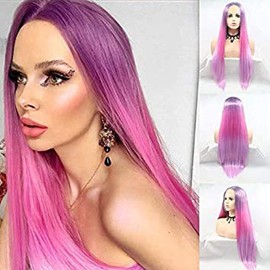 Lavender Purple Lace Front Wigs for Women Long Straight Synthetic Lace front Wig Pre Plucked Hairline Colorful Ombre Light Pink Lilac Realistic Glueless Lace Wig Heat Resistant Cosplay Wigs 24 Inch