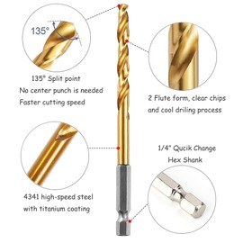 Saipor 16-Piece Hex Shank Titanium Coated HSS Drill Bit Set 1.5-6.5 mm Quick Change Impact Wrench Twist Drill Bit Fit Soft Metal, Wood, PVC and Plastic