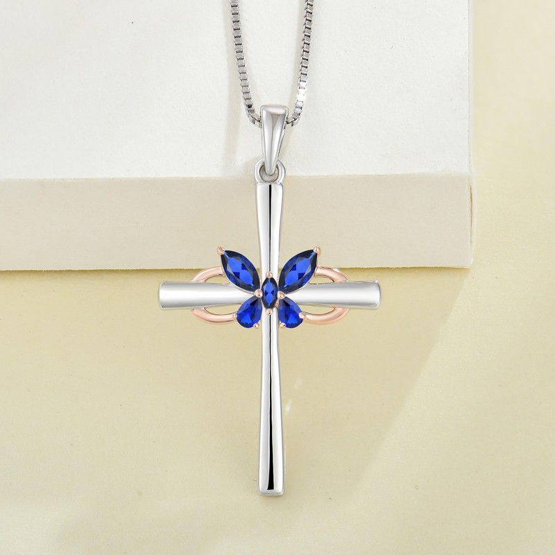 Wisbal Butterfly Cross Pendant 925 Sterling Silver Infinite Cross Necklace