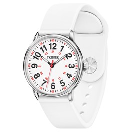 TKIIOER Nurse Watch for Nurse Medical Professionals Students Women Men, 50M Waterproof 12/24 Hour Military Time Luminouse Easy Read Dial, Second Hand Watch for Nursing(White)