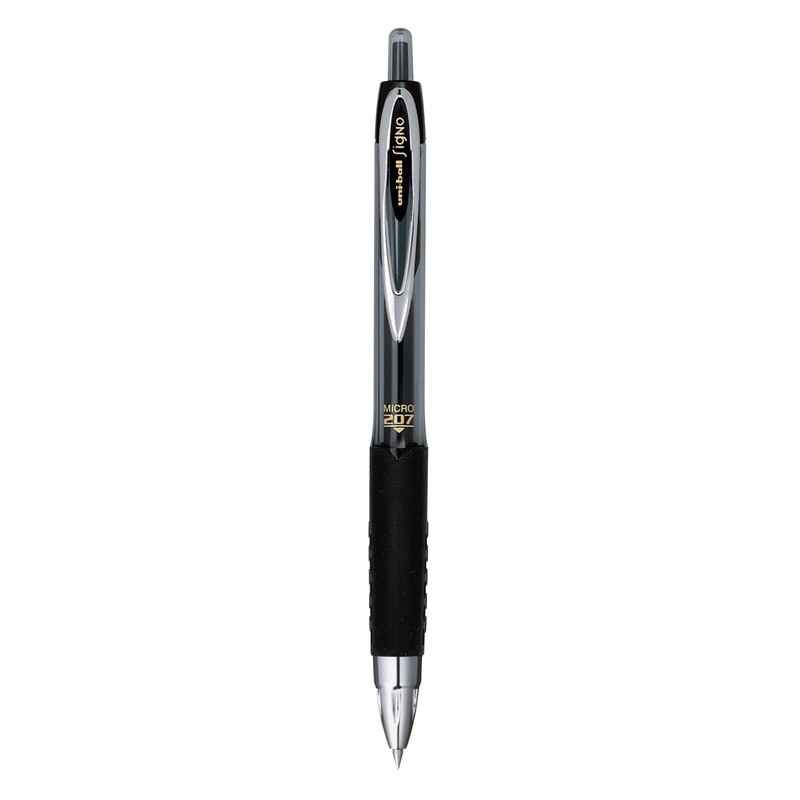 uniball 207 Retractable Gel Pens, Micro Point (0.5mm), Black, 5