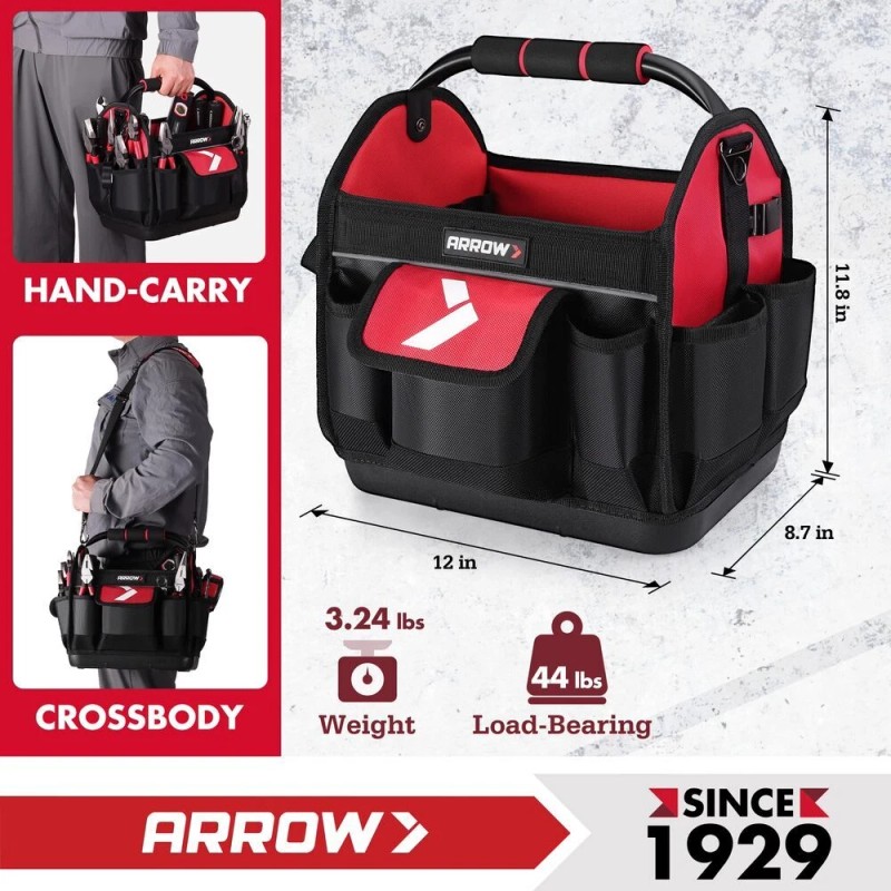 ARROW 12" Tool Tote Hard Base Electrician Tool Bag Open