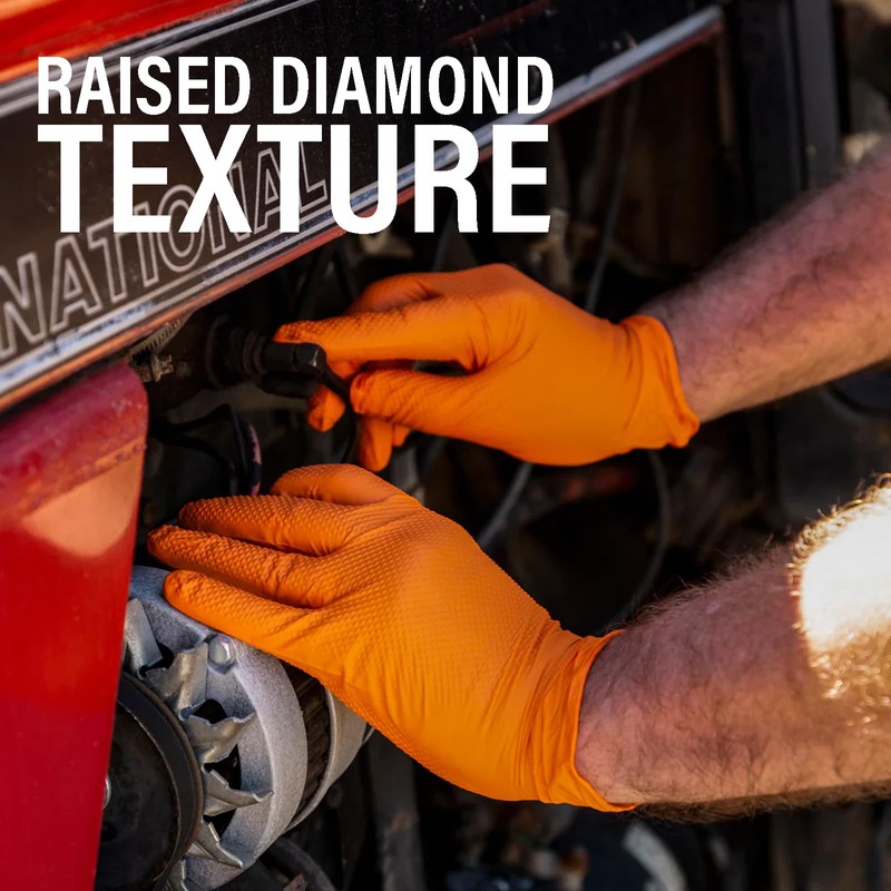 Xtremeauto Nitrile Gloves - Disposable Gloves, Diamond Grip Orange Gloves