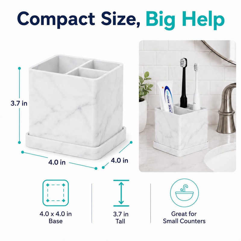 Silicone Toothbrush Holders for Bathrooms, 3 Slots Unbreakable Marble Countertop