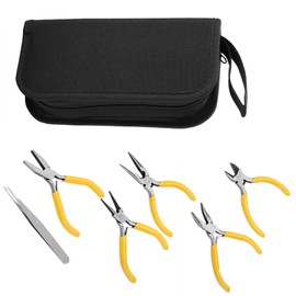 Herramienta de Alicates para Hacer Joyas, Juego de 5 Alicates Profesional Alicates de Joyería Pinzas de Acero Kit de Alicates con agarre suave para Bisuteria y Joyeria abalorio