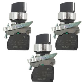 3Pcs XB4-BD21 Selector Switches Metal Black 22mm 2 Positions Stay Put 1NO XB4BD21