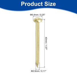 sourcing map 10Pcs Small Hardware Nails, 4D x 1-1/2" Brass Round Head Nail Common Finishing Nail for Household Woodworking Picture Hanging DIY Projects, Gold
