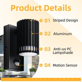 Kerry Outdoor Motion Sensor Wall Lights, Harfa Downward Outside Lighting Mains Powered, IP44 Black Aluminum Downlight, Exterior PIR Detector Security Fixture for Front Door, Porch, Garden(Bulb Excl.)