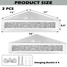 Royxen Corner Floating Shelves 2 Sets, Corner Shelf Wall Mounted Crushed Diamond, Corner Shelves Crystal Mirrored, Floating Corner Shelves for Wall