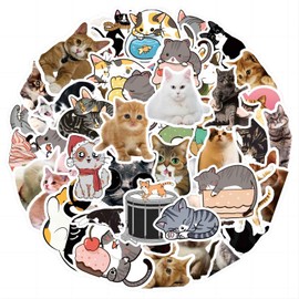 220pcs Cat Stickers, Lifany Funny Cartoon Cute Cat Stickers Waterproof, Vinyl Animal Stickers for Water Bottle, Scrapbook, Laptop, Phone, Skateboard, for Kids Teen Girls Adults