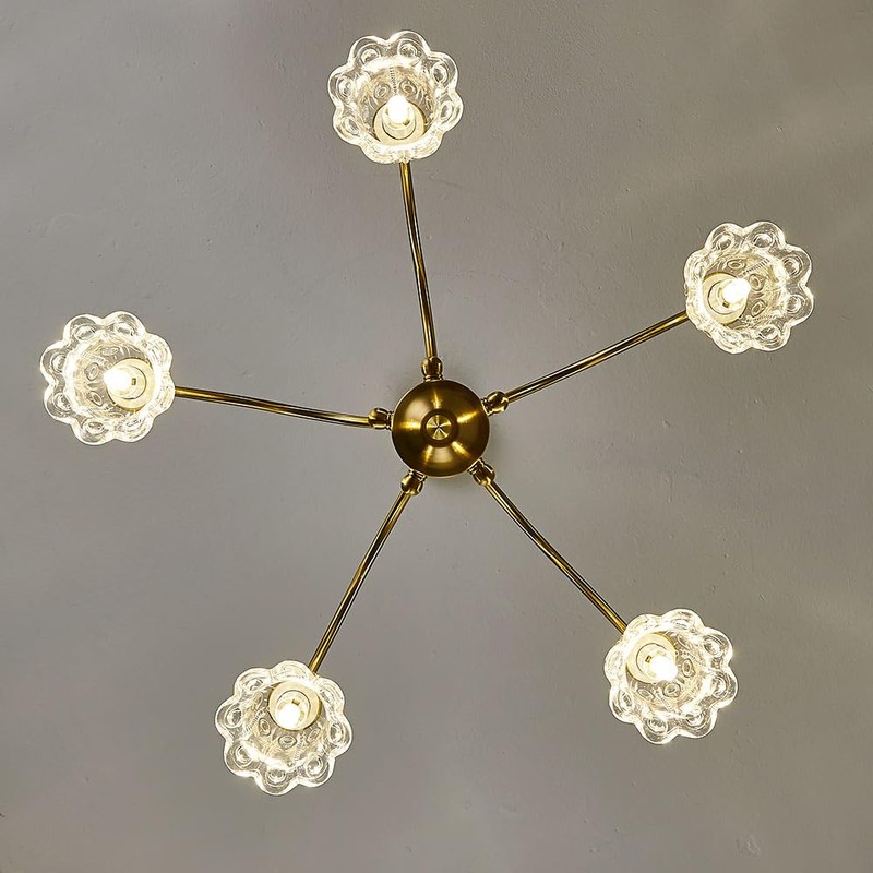 TELAFLY 5 Lights Vintage Gold Chandelier, Elegant Rustic Chandeliers Glass