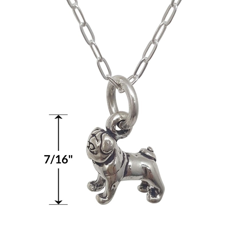 Sterling Silver Tiny Pug Dog 3D Charm Necklace, 18"