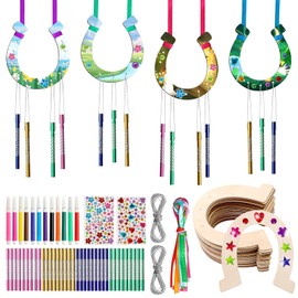 UOY Wooden Horseshoe Wind Chimes, Pack of 12 Horseshoe Children's Birthday Wooden for Painting, Horseshoe Wind Chime Craft Set for Girls Boys Birthday Gift