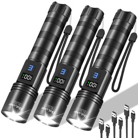 EkoLuxer 3Pack Rechargeable Flashlights High Lumens, Super Bright Flashlight, 5Modes LED Flashlight Rechargeable, Adjustable Tactical Flashlights High Powered, Flash Lights for Emergency Camping Home
