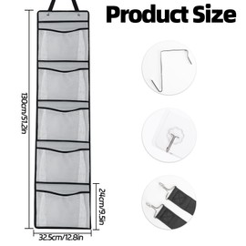 QUMENEY 2 Pcs Over Door Storage Organiser Hanging Storage Organizer with 5 Mesh Pockets Large Capacity Storage Organiser Shelves for Closet Bedroom Wardrobe Bathroom (Grey)