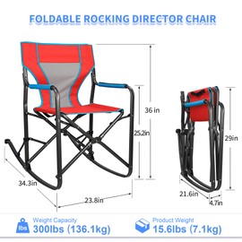 Northroad Oversized Rocking Camping Chair, Portable Folding Director Chair, Rocker Camp Chair for Outdoor Backyard Patio Lawn Garden