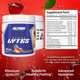 Alpha Supps Lytes - Daily Electrolyte Hydration Drink Mix Powder - Sugar-Free, Zero Calorie Instant Formula with Trace Minerals and Antioxidants (60 Servings, Salted Tropical Cherry)