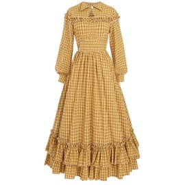 NSPSTT Women Pioneer Dress Vintage Civil War Dresses colonial costume Girl Plaid Long Dress