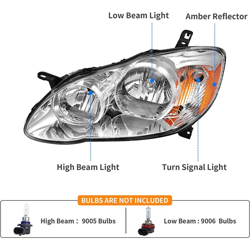 Headlights Assembly Pair for 2003 2004 2005 2006 2007 2008