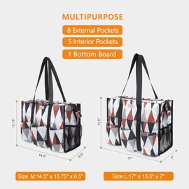 TOPDesign Utility Water Resistant Tote Bag with 13 Exterior & Interior Pockets, Top Zipper Closure & Thick Bottom Support, for Working Women, Teachers, Nurses, Accountants (Diamond Grid)
