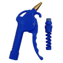 PneumaticPlus Pistol Grip Blow Gun (Airgun) 1/4" NPT, Short Tip Nozzle, Blue Body with Connector & Spring Cap for 5/16"(8mm) OD X 5mm ID Polyurethane or Nylon Tubing