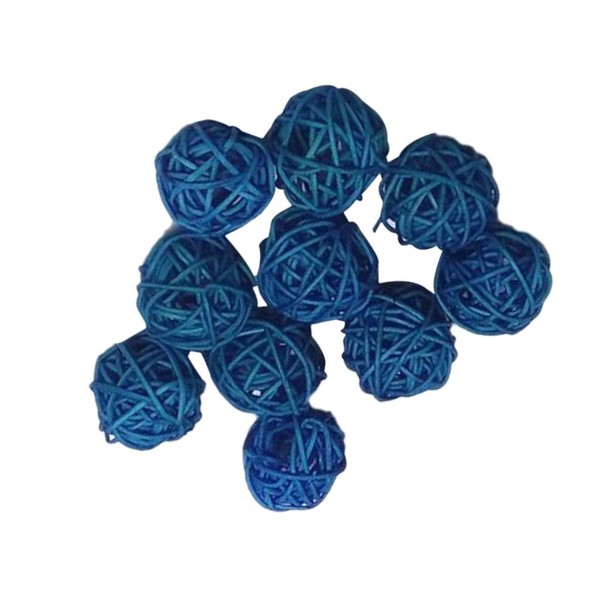 10 Pieces Wicker Rattan Balls Decorative Orbs Vase Fillers for Craft, Party, Wedding Table Decoration, Baby Shower, Aromatherapy Accessories, Dia:30mm - Blue