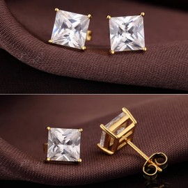 Square Stud Earrings Mens Earrings Gold Stud Men Diamond Earring S925 Sterling Silver Princess Cut Square Cubic Zirconia CZ Earring 6mm