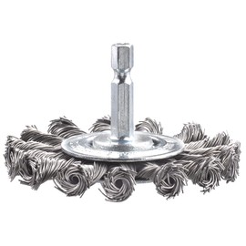 kwb Disc Brush, Coarse, Braided, HSS Steel Wire, Diameter 70 mm for Metal and Stone, Wire Brush for Drill Machine incl. E6.3 Hex Shank, for Rust Removal, Descaling, Roughening and Cleaning