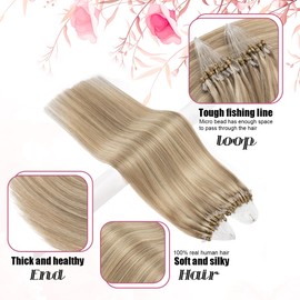 Kpvxxve Micro Ring Hair Extensions Human Hair Micro Loop Human Hair Extensions 1g/Strand 50g Natural Hair Micro Bead Hair Extension 20inch #16/22(#16/22, 20inch)