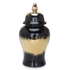 Homeroots 14" Black And Gold Abstract Urn Ceramic Ginger Jar