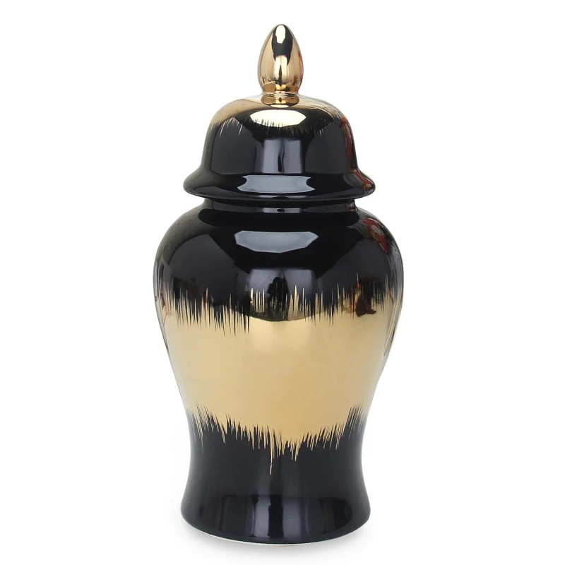 Homeroots 14" Black And Gold Abstract Urn Ceramic Ginger Jar