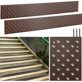 Gisafai 2 Pcs Non Slip Aluminum Stair Tread 30 x 3.75 Inch Metal Stair Nosing Powder Coated Anti Slip Outdoor Stair Treads with Carbon Steel Screws, Easy to Install for Wood Ramp Deck Steps (Brown)