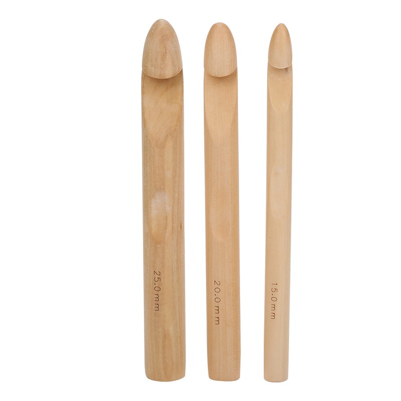 3pcs Large Thick Crochet Hook Wooden Knitting Needle Weaving Tool