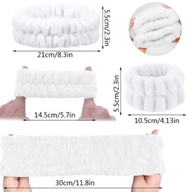 3 Pcs White Spa Headband Wrist Washband Set Soft Makeup Headbands Elastic Skincare Headband Yoga Sports Shower Facial Fluffy Headband wrist washband Makeup Hair Band for Girls Women
