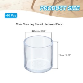 PATIKIL Round Rubber Chair Leg Caps Tips 1", 16 Pcs Plastic Furniture Leg Floor Protectors No Scratches No Noise for Chair Leg Protect Hardwood Floor, Transparent
