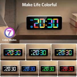 Olipiter Newest Alarm Clocks for Kids, RGB Digital Alarm Clocks for Bedroom with 7 Colorful Display, Adjustable Brightness, Calendar Display, DST, 12/24H Display for Home, Office,Bedroom