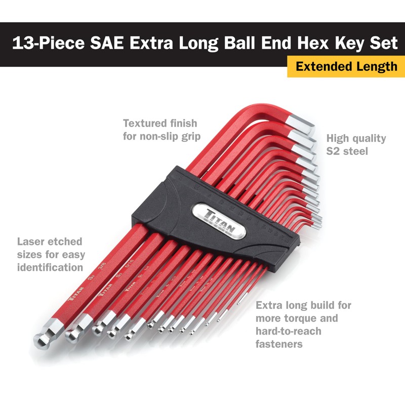 Titan 12764 22-Piece SAE and Metric Hex Key Set