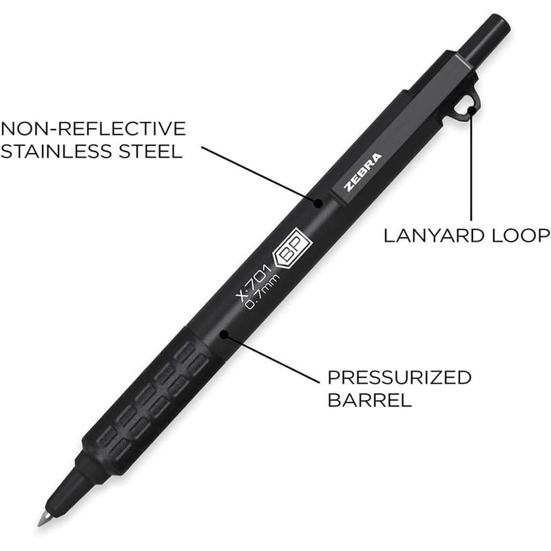 Zebra Pen X-701 Tactical Ballpoint Pen and Refills, 0.7mm Fine