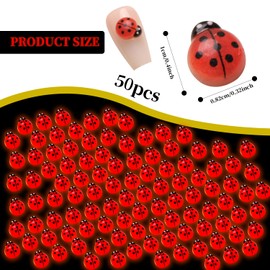 MEISH 50pcs Mini Luminous Ladybug Miniature Figurines Tiny Resin Ladybug Glow in Dark Animals Micro Landscape Decor for DIY Crafts
