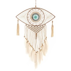 HAB & GUT -HA510 Dream Catcher Eye with Feathers 35 x 60 cm Macrame Dream Catcher Boho Wall Hanging