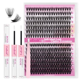 FADLASH Lash Extension Kit 40D+50D Lash Clusters D Curl Lash Cluster Kit DIY Eyelash Extension Kit with Lash Bond and Seal Lash Tweezer Cluster Lashes (Kit, 40D+50D-07D-Mix10-18)