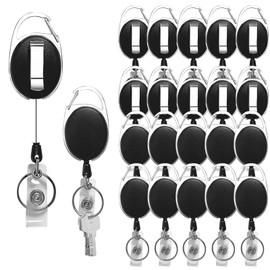 Diateklity Diateklity 20 Pack Retractable Badge Holder with Carabiner Reel Clip, Bulk ID Card Key Holder with Ring, Heavy Duty Black Key Chain Extender for Office Work Employee