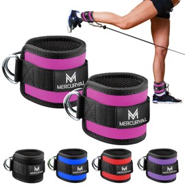 MERCURYAL Pack of 2 Foot Loops, Cable Pull, Kickbacks Foot Loops, Cable Pull, Foot Cuffs, Cable Pull, 2 Anklets with Pulleys for Women and Men (Pink)