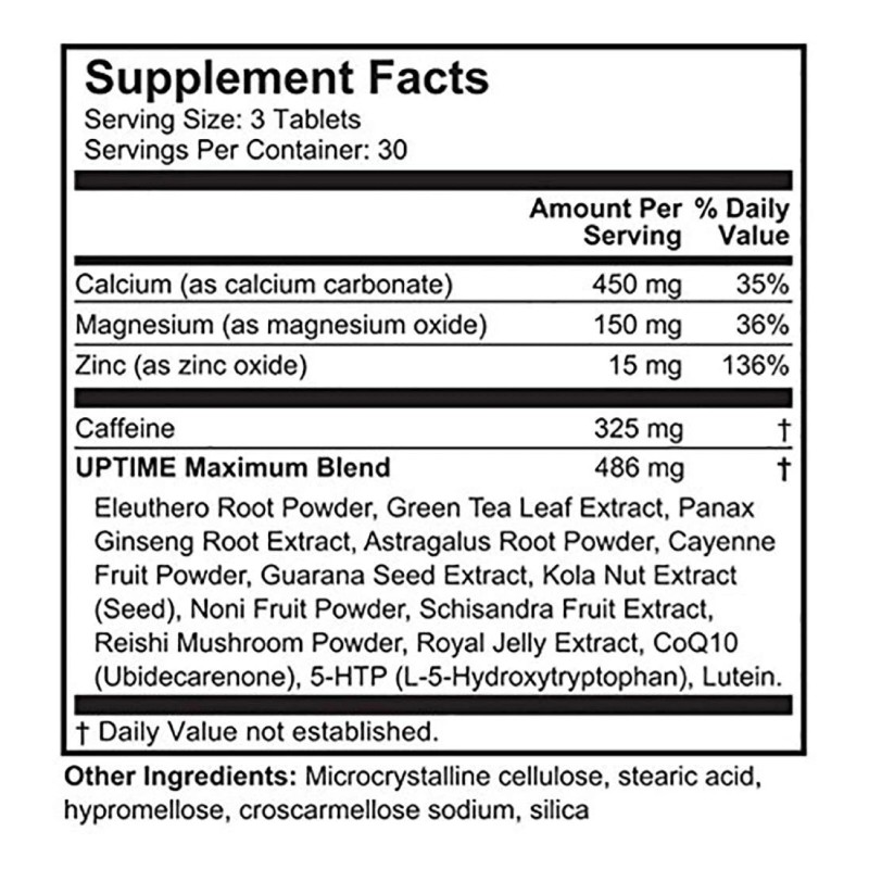 UPTIME Maximum Energy Tablets - Premium Blend - 325mg Natural
