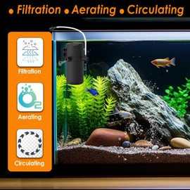VCRAZE 2-Stage Internal Aquarium Filter 135GPH Turtle Filter in-Tank Filter Dual Water Outlet & Aeration, Fish Tank Filter Turtle Tank Filter for 10-40 Gallon Tanks