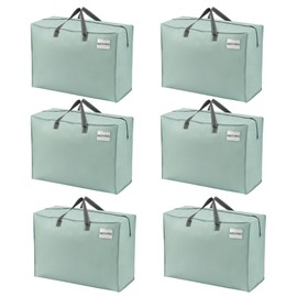 VENO 6 Pack Storage Moving Bags, Organizer Bag, Storage Tote, Zipper On Top, Sturdy, Carrying Bag, Camping Bag for Clothes, Bedding, Comforters, Pillows (27 Gallon Light Green, 6 Pack)