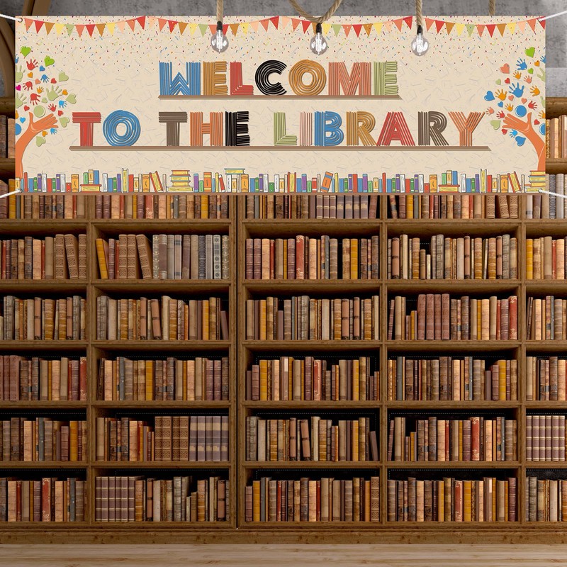 WeBenison Large Welcome to Library Banner I Love Books Backdrop